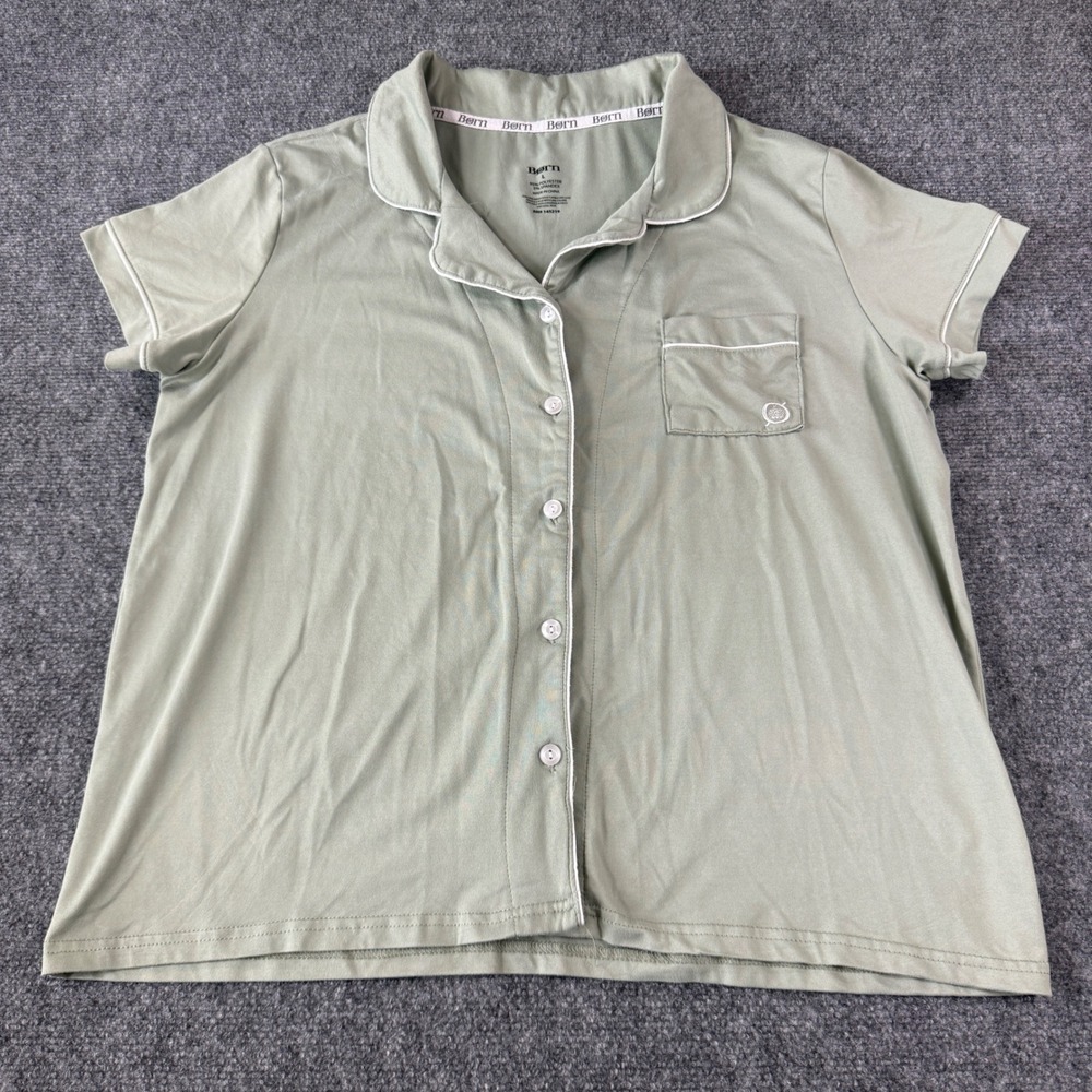 Born Pajama Top Womens Large Sage Green Short Sleeve Button Down Loungewear